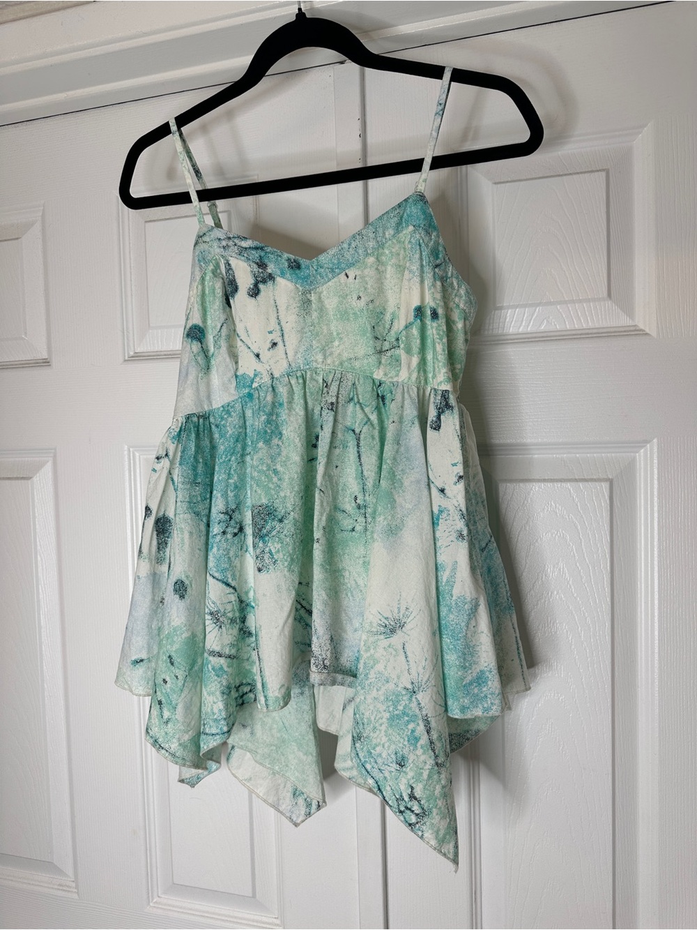 Mudd 100% Cotton Aqua Green Floral Handkerchief Hem Cami Size Large Y2K Fairy